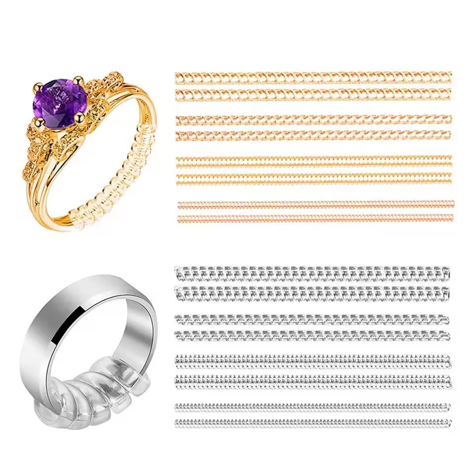 Golden and Clear Invisible Guards Silicone Ring Tightener Round Flat Spiral Ring Sizer Adjuster for Loose Rings